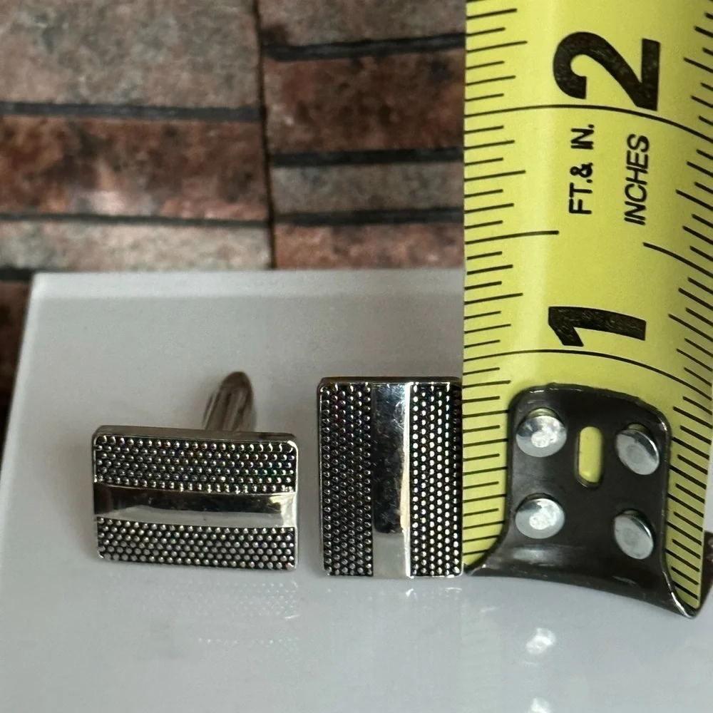 Murano Men’s Silver Toned Cuff Links Vertical Bar Accent Office Formal Wedding